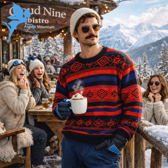 VINTAGE MEISTER Men's Wool Blend Ski Sweater